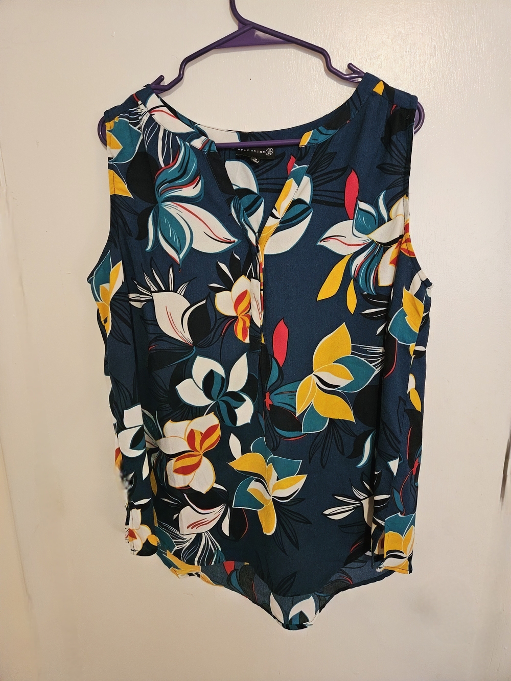 Floral Keyhole Sleeveless Camisole in Teal, Yellow & White